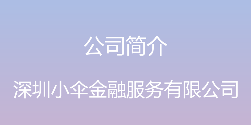 公司简介 - 深圳小伞金融服务有限公司